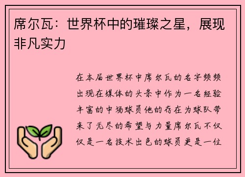 席尔瓦：世界杯中的璀璨之星，展现非凡实力